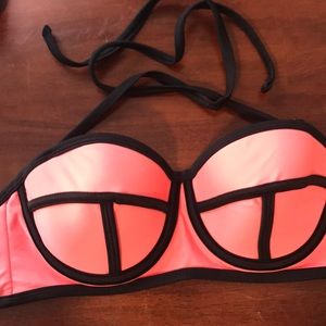 Coral and black swim suit top